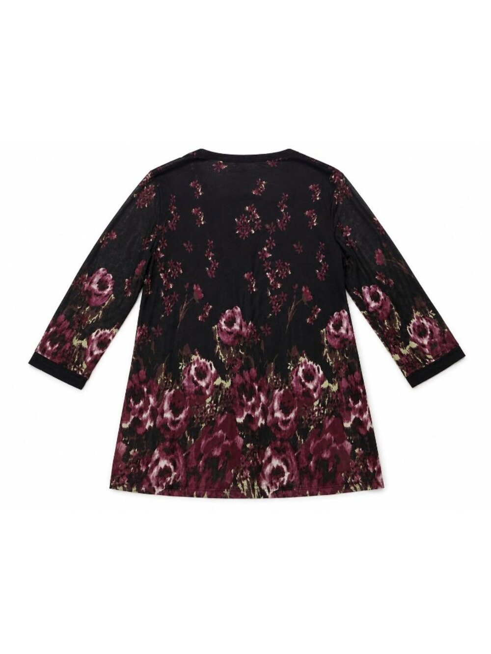 Timeson Women's Black Pink Floral Tunic Top L Long Sleeve Lightweight Stretch Bl - Picture 2 of 2